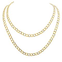 Vintage Chic  40" Long 18K Yellow White Gold Textured Link Chain Necklace