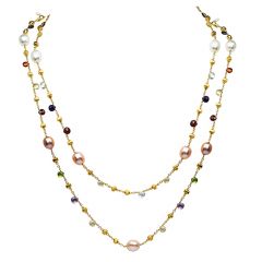 Marco Bicego Paradise Collection 18K Yellow Gold Mixed Gemstone Pink Pearl Long Necklace