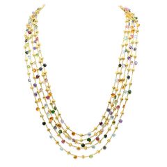 Marco Bicego Paradise Collection 18K Yellow Gold Multicolor Gemstone Five Row Chain Necklace