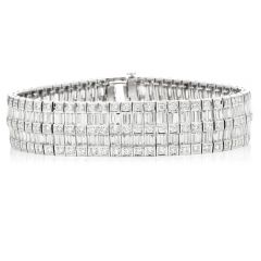 Modern 16.72cts Diamond Platinum Double Line Wide Link Bracelet
