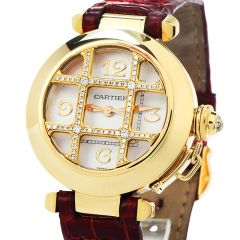 Cartier Pasha de Cartier 2399 Diamond Grid 18K Gold Automatic Leather Ladies Watch