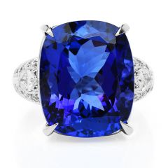GIA 15.73cts Cushion Tanzanite Diamond Platinum Cocktail Ring