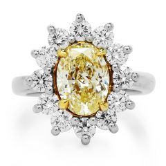 GIA  Natural Fancy Yellow Diamond Platinum 18K Gold Flower Cocktail Engagement Ring