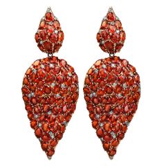 Estate Fine Orange Sapphire Diamond 18K Rose Gold Flame Dangle Drop Earrings