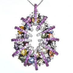 Estate 12.10cts Diamond Pink Sapphire 18K Pendant Necklace