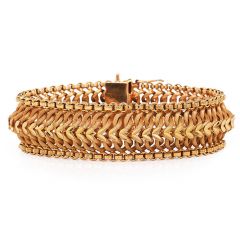 Vintage French 18K Yellow Gold  20mm Wide Woven Link bracelet 
