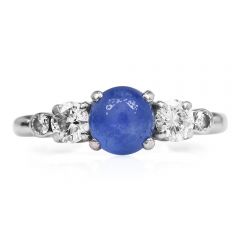 Vintage Tiffany & Co. Star Sapphire Diamond Palladium Three Stone Ring