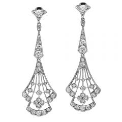 Art Deco Diamond Platinum Dangle Drop Floral Earrings