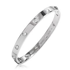 Cartier Love Diamond 18K White Gold Bangle Bracelet Size 17