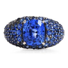 GIA Ceylon Blue Sapphire Diamond 18K Gold Pave Cluster Cocktail Ring 