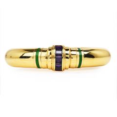 Italian Amethyst 1990s 18K Yellow Gold Bold Wide Bangle Bracelet