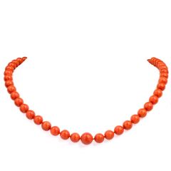 Natural GIA Red Coral Bead 19 Inch Strand Gold Necklace
