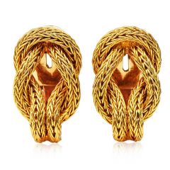 Vintage Ilias Lalaounis 18K Yellow Gold Hercules Knot Woven Clip-On Earrings