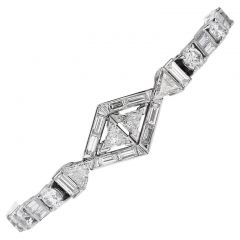 Vintage Diamond Ruby 18K White Gold Wide Cluster Link Bracelet 