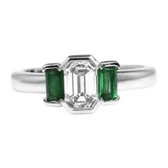 GIA Certified 1.20cts Diamond Emerald Platinum Three Stone Ring