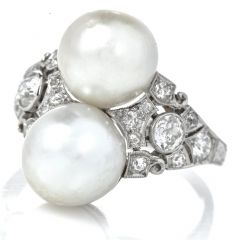 GIA Antique Art Deco Diamond Natural Pearl Platinum Cocktail Ring