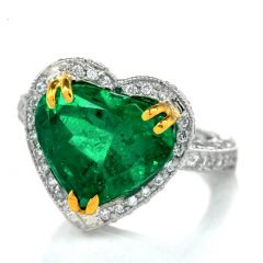 GIA 6.74 Emerald Diamond Platinum 18K Gold Heart Cocktail Eternity Engagement Ring