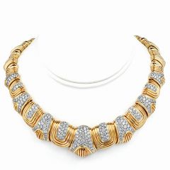 Impressive Vintage Retro Diamond 18K Yellow Gold Platinum Link Collar Necklace