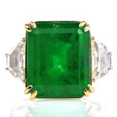 Estate 14.75ct Columbian Emerald  Diamond Platinum Statement Ring -Dover Jewelry
