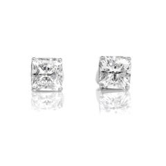 GIA 2.13cttw Square Brilliant Diamond 14K Gold  Stud Earrings-Dover Jewelry