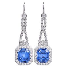 Estate Ceylon Sapphire 25.56cts Diamond 18K Dangle Earrings-Dover Jewelry
