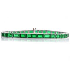 Vintage  Minor oil Emerald Platinum Engraved Line Bracelet 