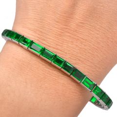 Vintage  Minor oil Emerald Platinum Engraved Line Bracelet 