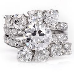 Vintage GIA Old Euro Diamond 6.40cts Platinum Eternity Cocktail Ring