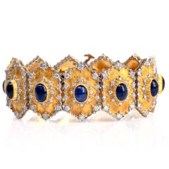 Buccellati 1980s  Gold Diamond Sapphire Hexagon Bracelet