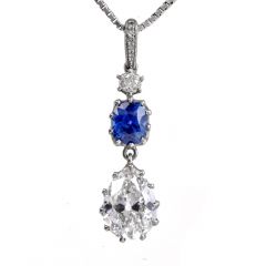 Vintage  Tiffany & Co. Kashmir Sapphire  Diamond Platinum Dangle Pendant 