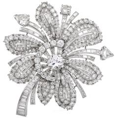 Vintage 24.70cts  Diamond Platinum Floral Flair Brooch Pin  -Dover Jewelry