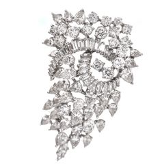 Estate 20.30 Carat Diamond Cluster Platinum Brooch Pin