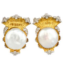 Vintage Buccellati Pearl  18k Gold Stus Clip-On Earrings