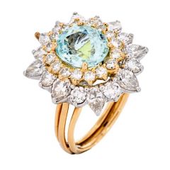 Estate GIA Paraiba Tourmaline Diamond Platinum 18K Halo Cocktail Ring |DoverJewelry|