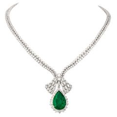 GIA  Emerald Diamond 18k Gold Pendant Necklace