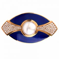 De Vroomen Diamond Blue Enamel Brooch Pin Signed L.D.V