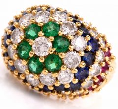Estate Bombe Multi Gem Diamond Cluster cocktail Gold ring