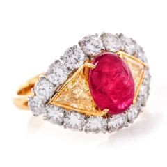 Estate Fancy Diamond 6.18cts Ruby 18K Gold Cabochon Cocktail Ring |Dover Jewelry|