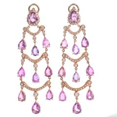GIA No Heat Pink Sapphire 17cts Diamond 18K Gold Chandelier Earrings|Dover Jewelry|