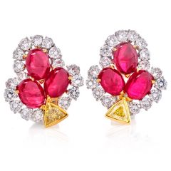 Estate Diamond 18.86cts Ruby 18K Gold Cabochon Floral Statement Earrings|Dover Jewelry|