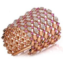 Estate Designer Paolo Costagli Sapphire Diamond 18K Pink Gold Statement Cuff Bracelet|Dover Jewelry|