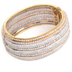 Estate Collectible 31.00ctw Diamond 18K Gold Wide Statement Bangle Bracelet|Dover Jewelry|