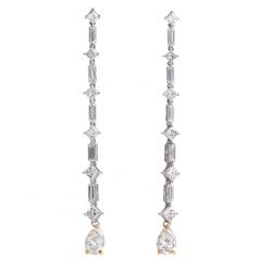 Estate 6.00ctw Diamond 18K Gold Linear Tear Drop Long Earrings|Dover Jewelry|