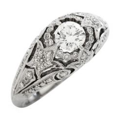 Antique Diamond 14K Gold Filigree Engagement Ring
