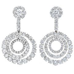 Vintage 15.20cts Diamond Dangle Circular Chandelier Platinum Earrings