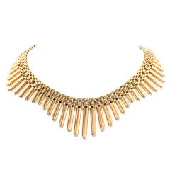 Vintage Retro Tubular Link 18k Gold Fringe Necklace