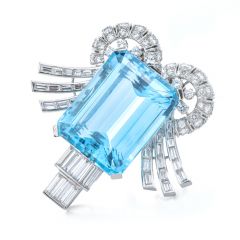 Art Deco GIA Aquamarine Diamond Platinum Brooch Pin Pendant