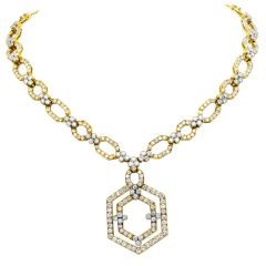 Designer 20.70cts Diamond 18K Yellow Gold Hexagon Link Chain Necklace