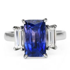 GIA Ceylon No Heat Sapphire Diamond Platinum Three Stone Ring 
