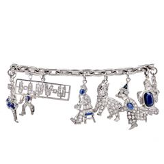 Vintage Nautical Diamond Sapphire Emerald Ruby Charm Bracelet 